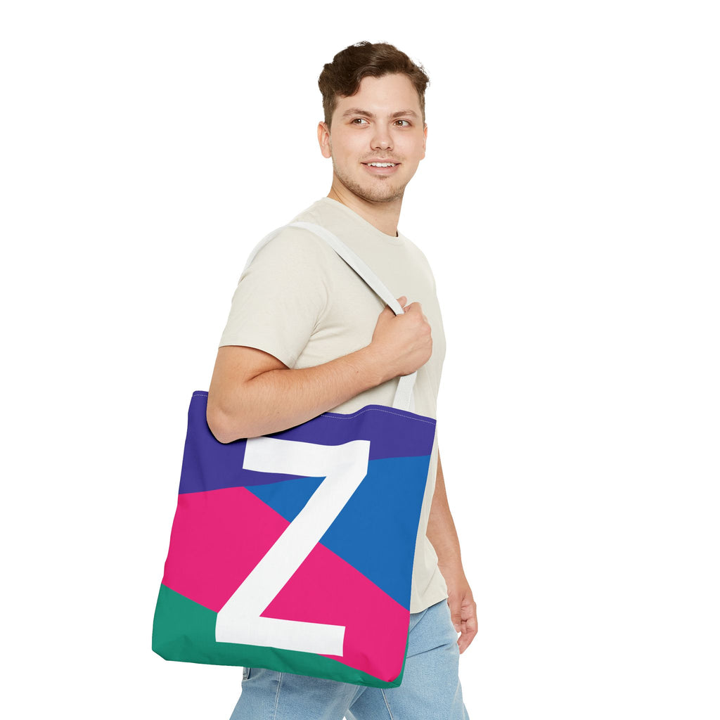 Monogram 'Z' Colorblock Tote Bag — Personalized Initial Z Shoulder Tote