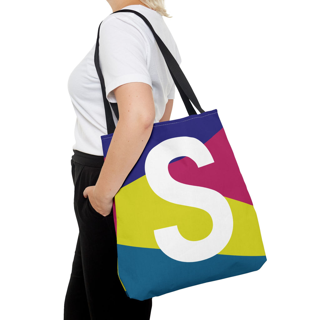 Monogram 'S' Colorblock Tote Bag — Personalized Initial S Shoulder Tote