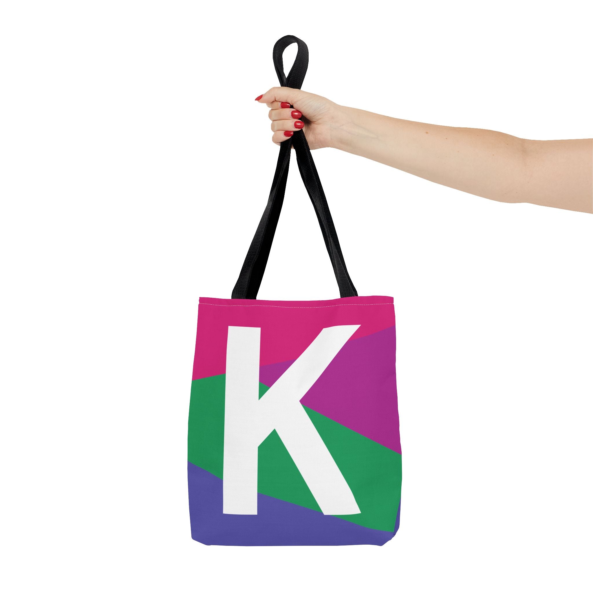 Monogram 'K' Colorblock Tote Bag — Personalized Initial K Shoulder Tote