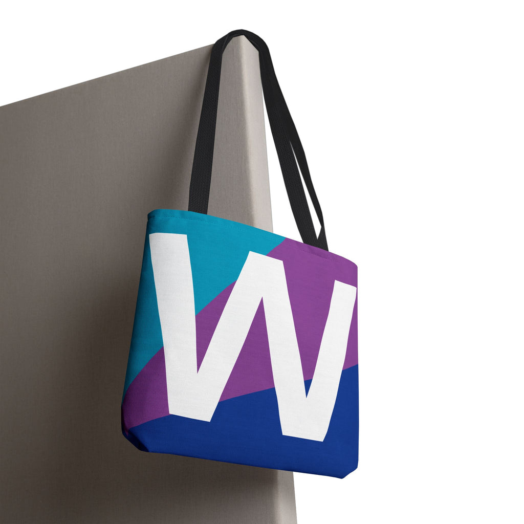 Monogram 'W' Colorblock Tote Bag — Personalized Initial W Shoulder Tote