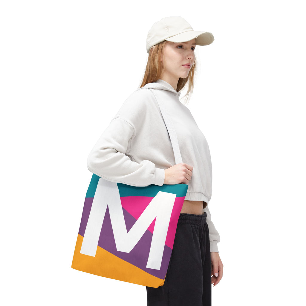 Monogram 'M' Colorblock Tote Bag — Personalized Initial M Shoulder Tote
