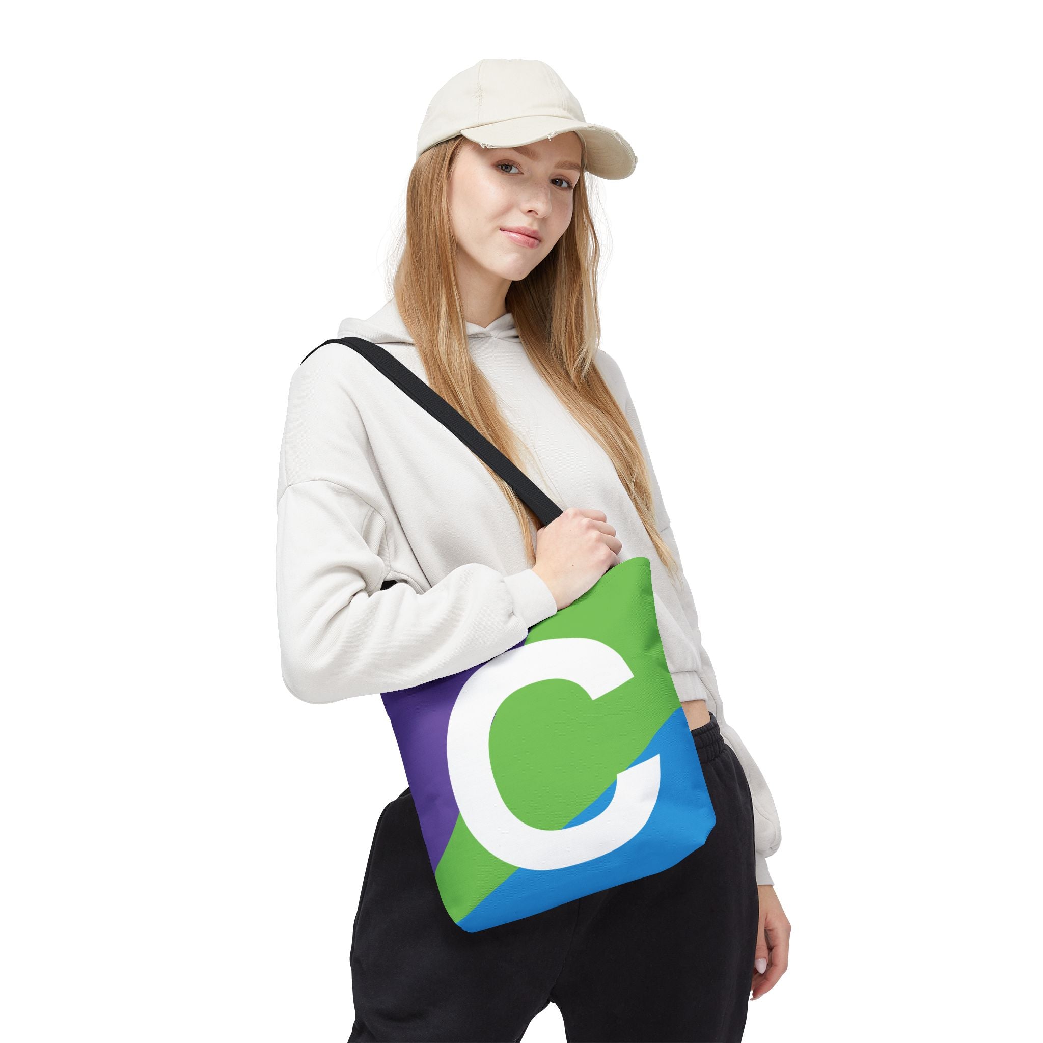 Monogram 'C' Colorblock Tote Bag — Personalized Initial C Shoulder Tote