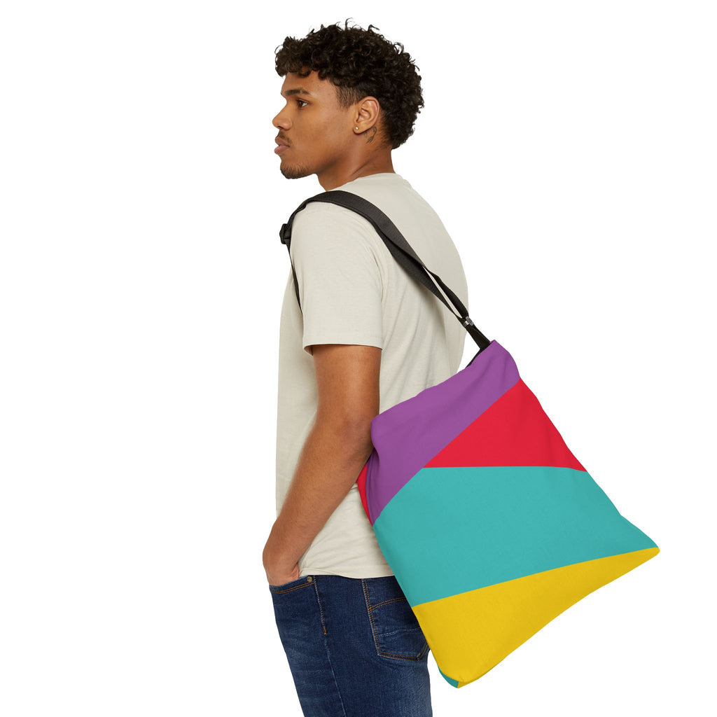 Colorblock Geometric Tote Bag — Adjustable Strap, Bright Abstract Pattern