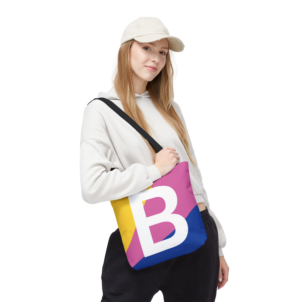 Monogram 'B' Colorblock Tote Bag — Personalized Initial B Shoulder Tote