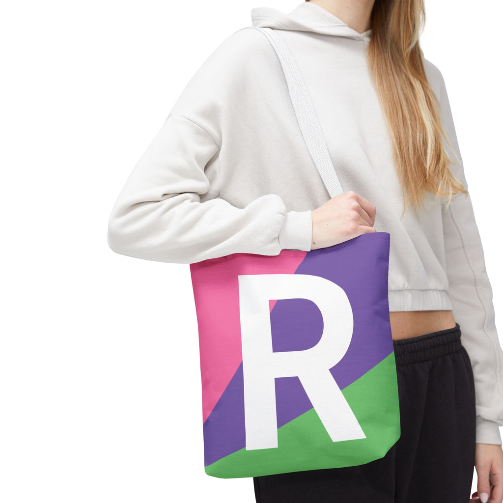 Monogram 'R' Colorblock Tote Bag — Personalized Initial R Shoulder Tote