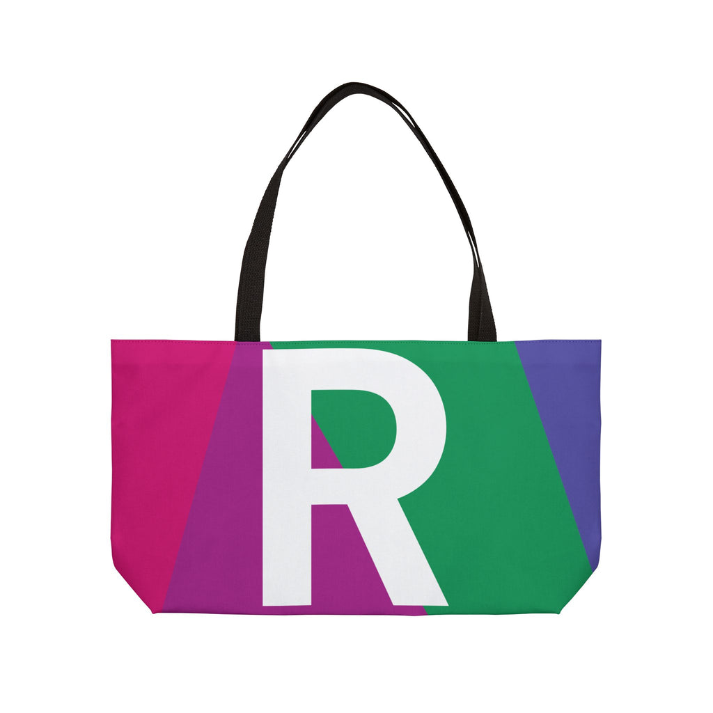 Personalized 'R' Colorblock Tote Bag — Monogram Weekender Tote