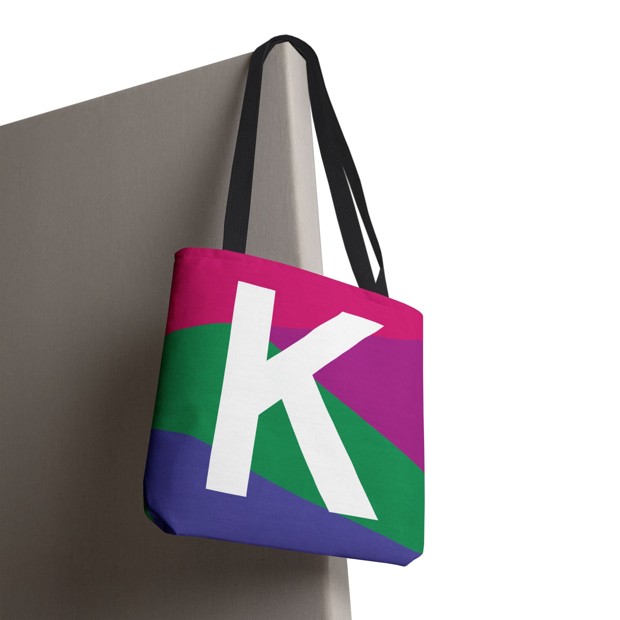Monogram 'K' Colorblock Tote Bag — Personalized Initial K Shoulder Tote