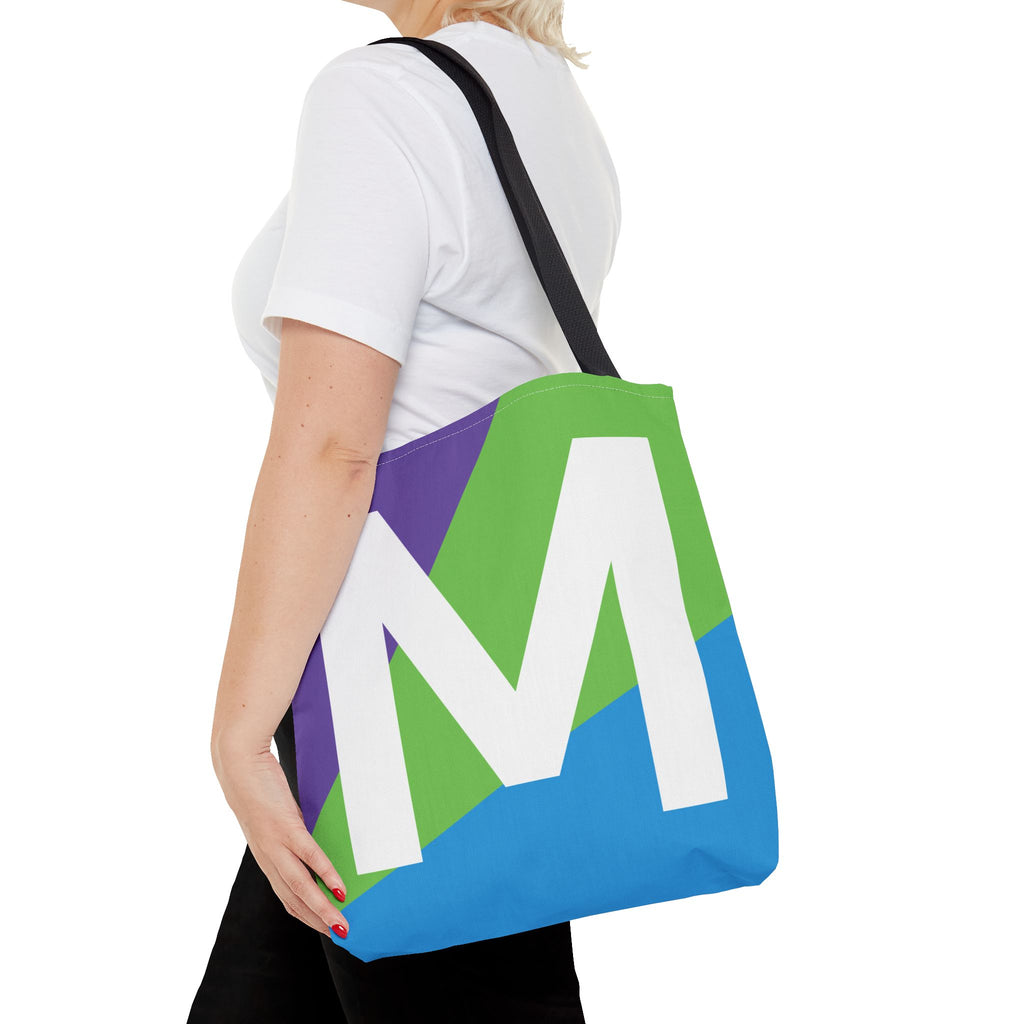 Monogram 'M' Colorblock Tote Bag — Personalized Initial M Shoulder Tote