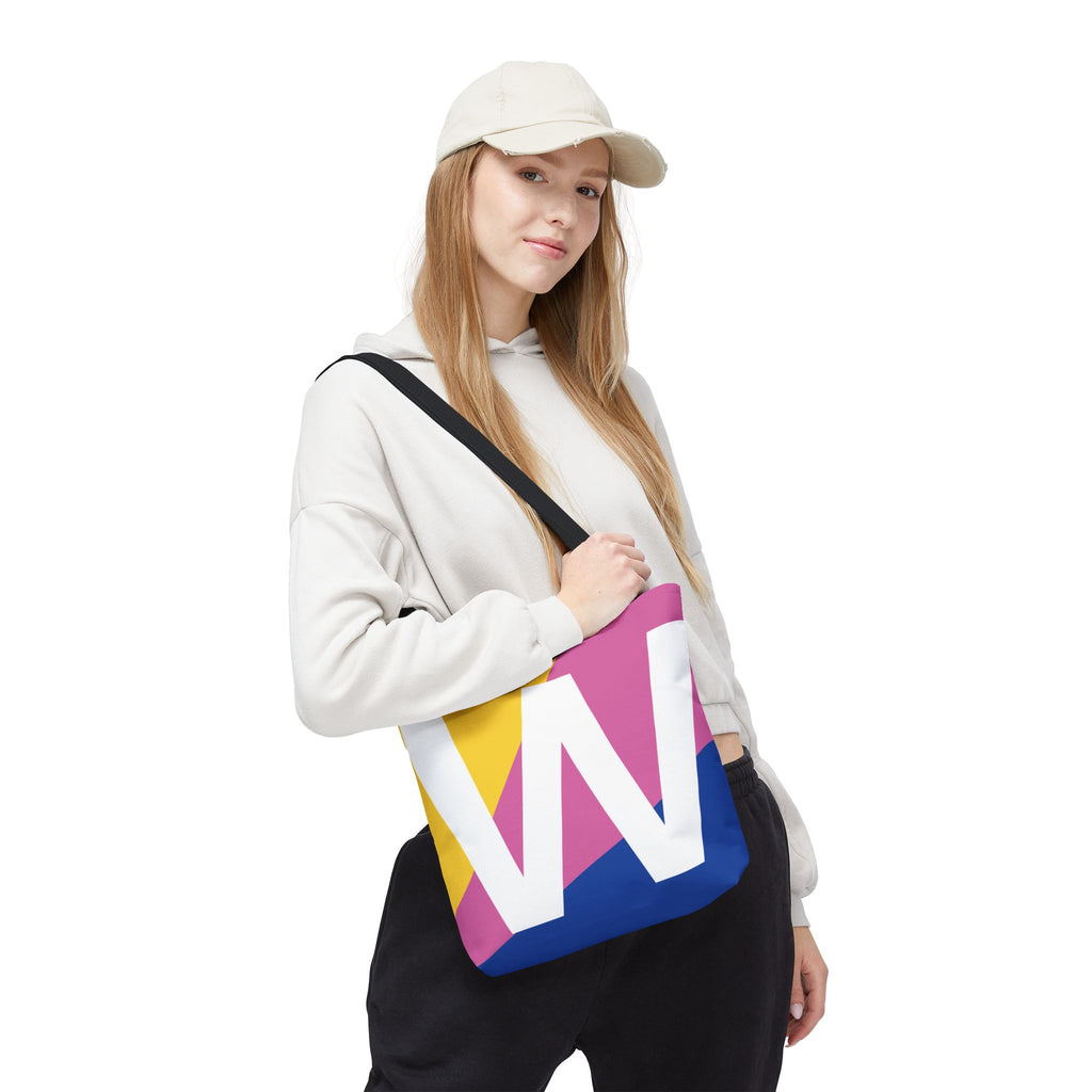 Monogram 'W' Colorblock Tote Bag — Personalized Initial W Shoulder Tote