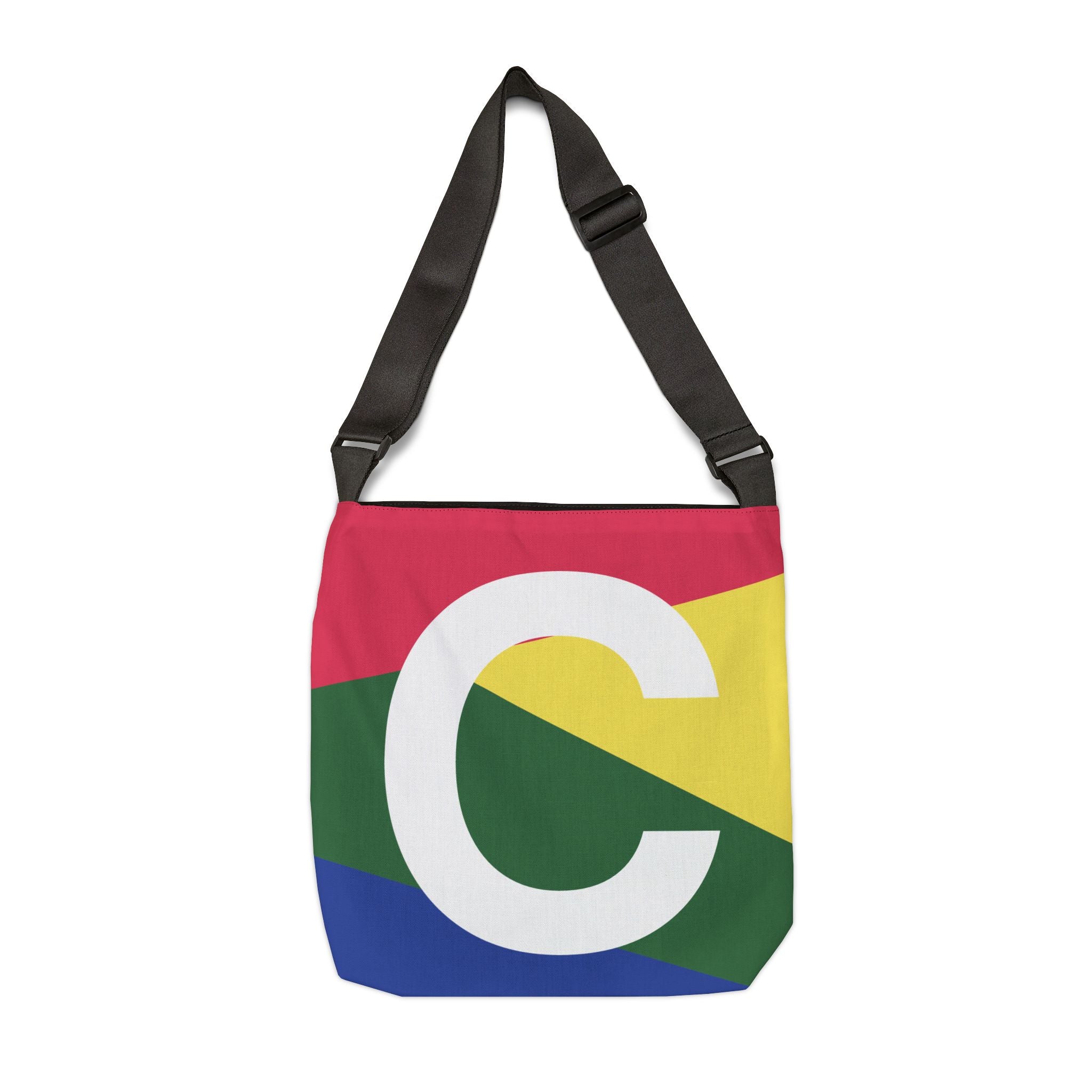 Initial Letter 'C' Colorblock Adjustable Tote Bag — Monogram Alphabet Shoulder Bag