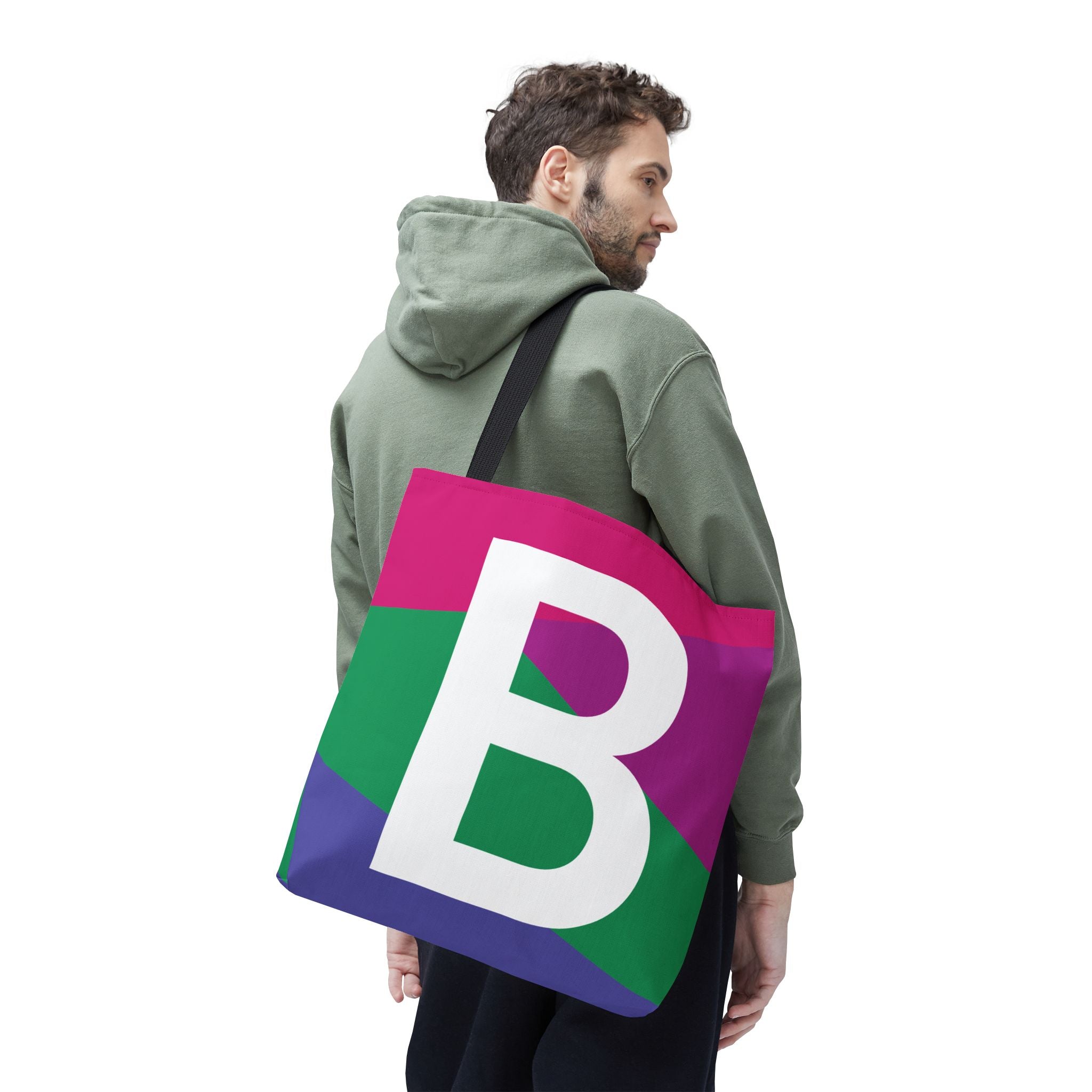 Monogram 'B' Colorblock Tote Bag — Personalized Initial B Shoulder Tote