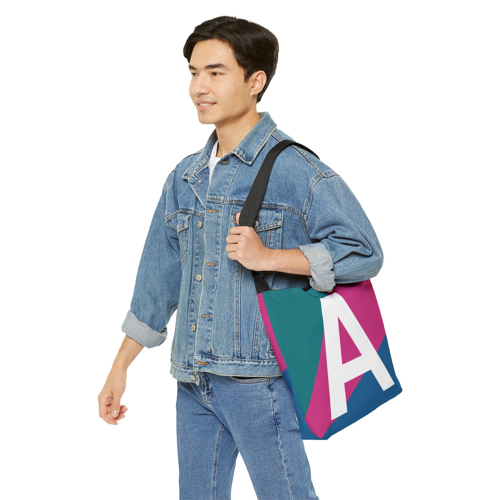 Initial Letter 'A' Colorblock Adjustable Tote Bag — Monogram Alphabet Shoulder Bag