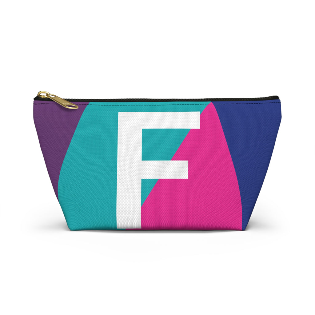 Initials Colorblock Accessory Pouch — Monogram F T-Bottom Cosmetic Bag