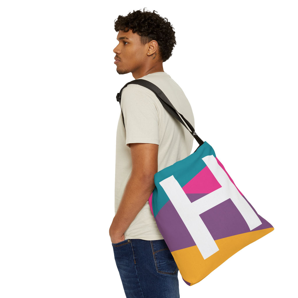 Initial Letter 'H' Colorblock Adjustable Tote Bag — Monogram Alphabet Shoulder Bag