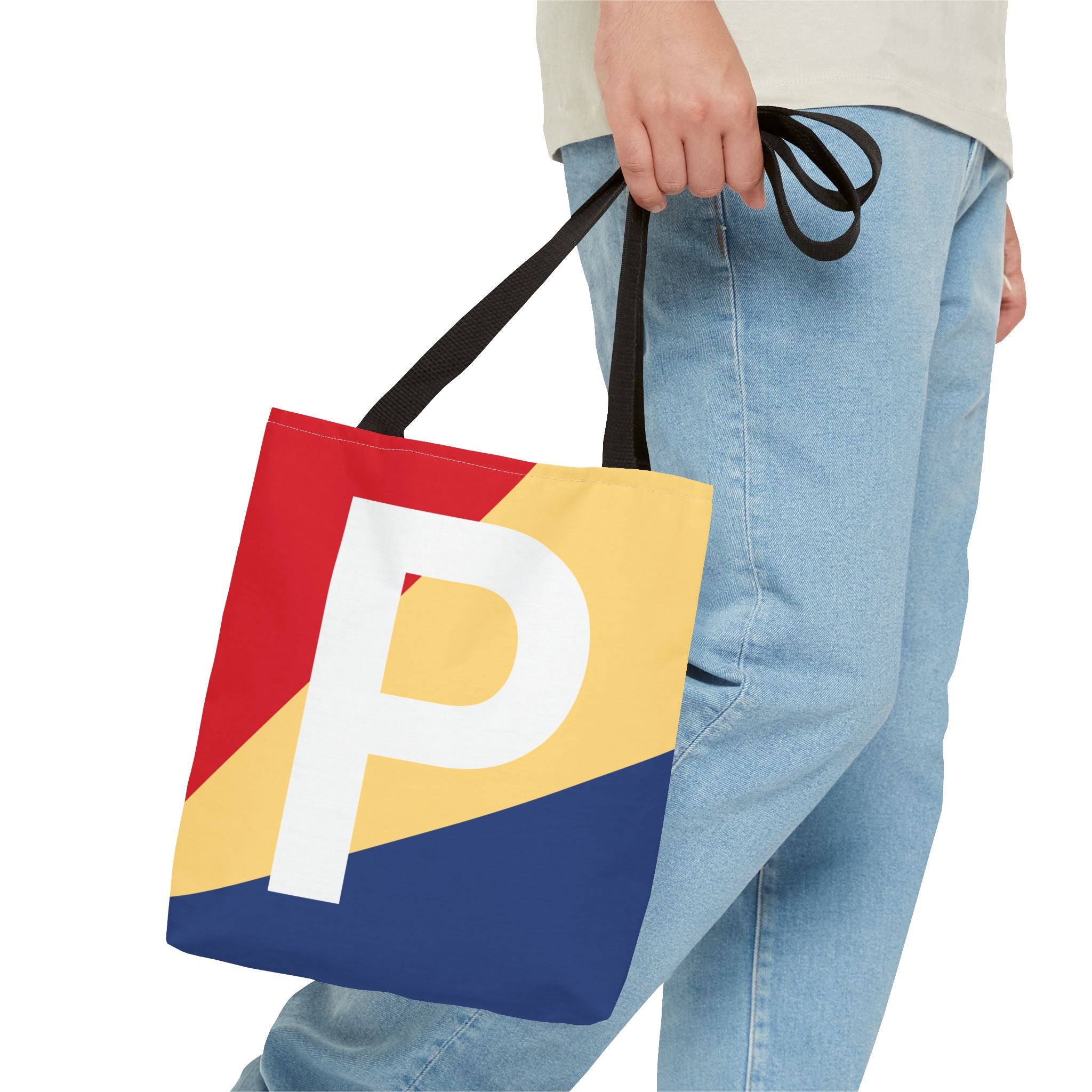 Monogram 'P' Colorblock Tote Bag — Personalized Initial P Shoulder Tote