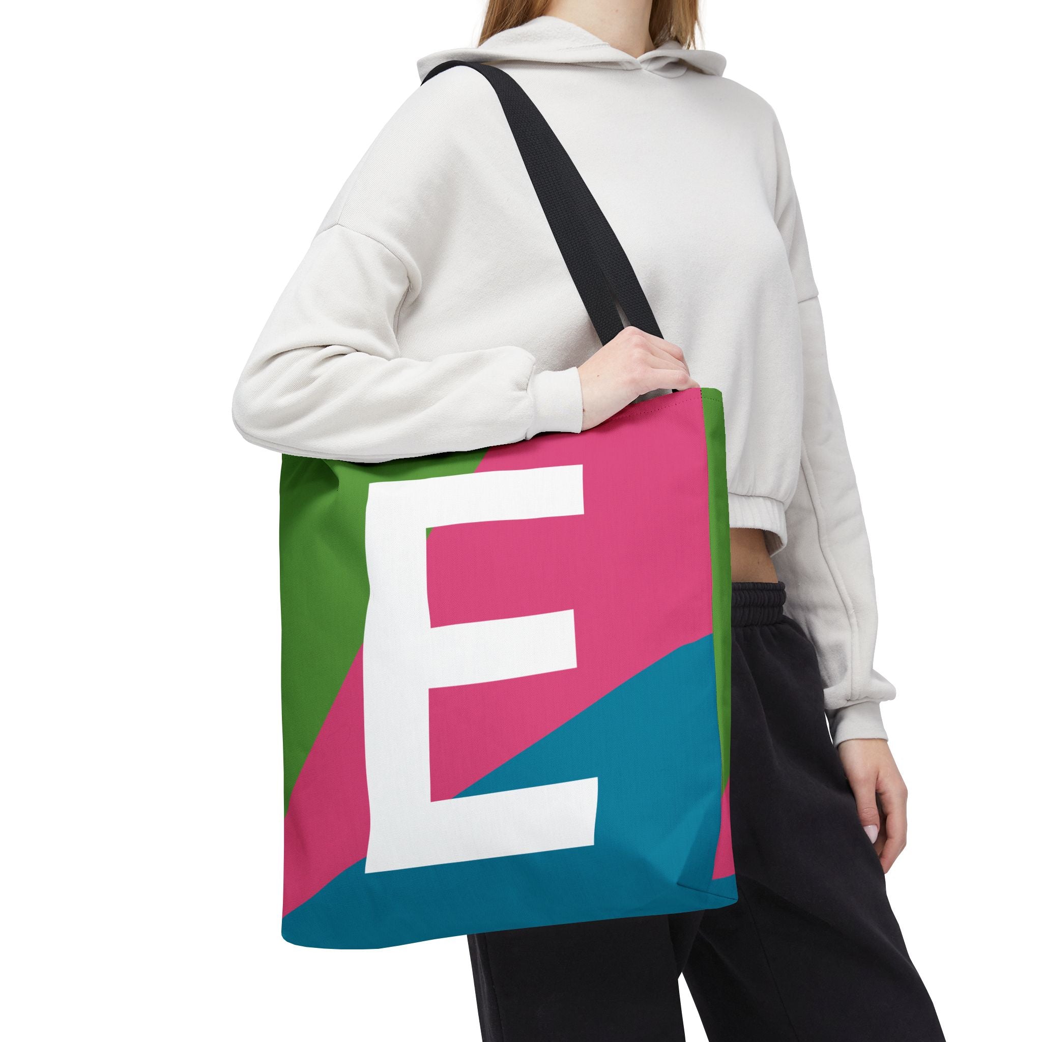 Monogram 'E' Colorblock Tote Bag — Personalized Initial E Shoulder Tote