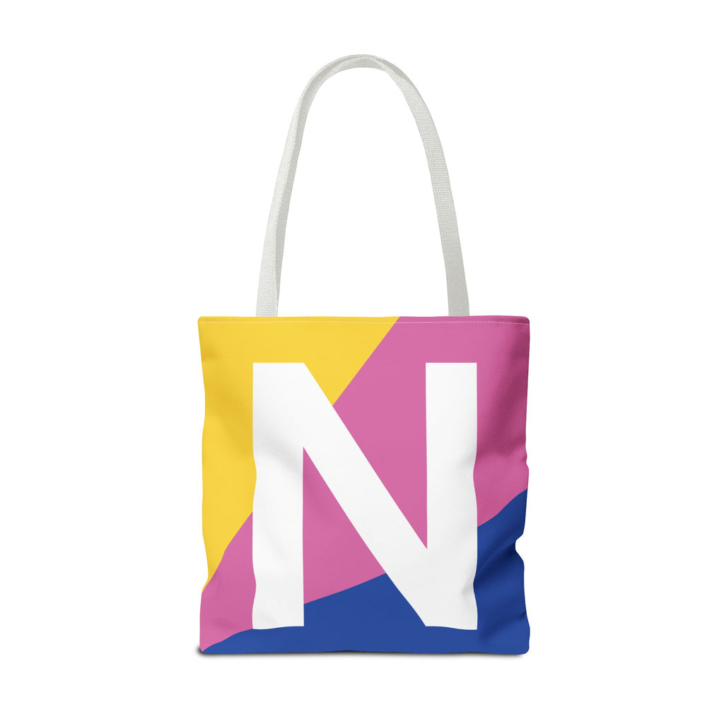 Monogram 'N' Colorblock Tote Bag — Personalized Initial N Shoulder Tote