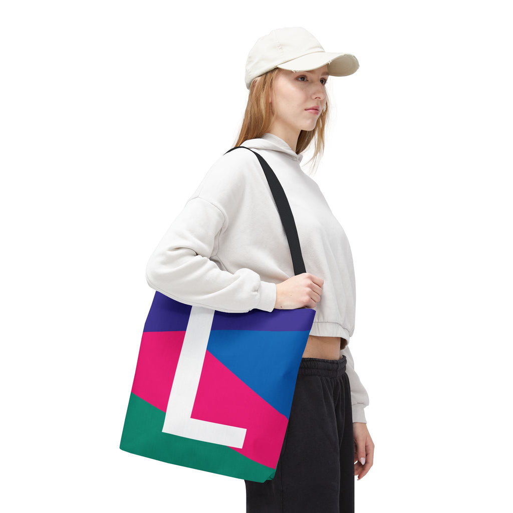 Monogram 'L' Colorblock Tote Bag — Personalized Initial L Shoulder Tote