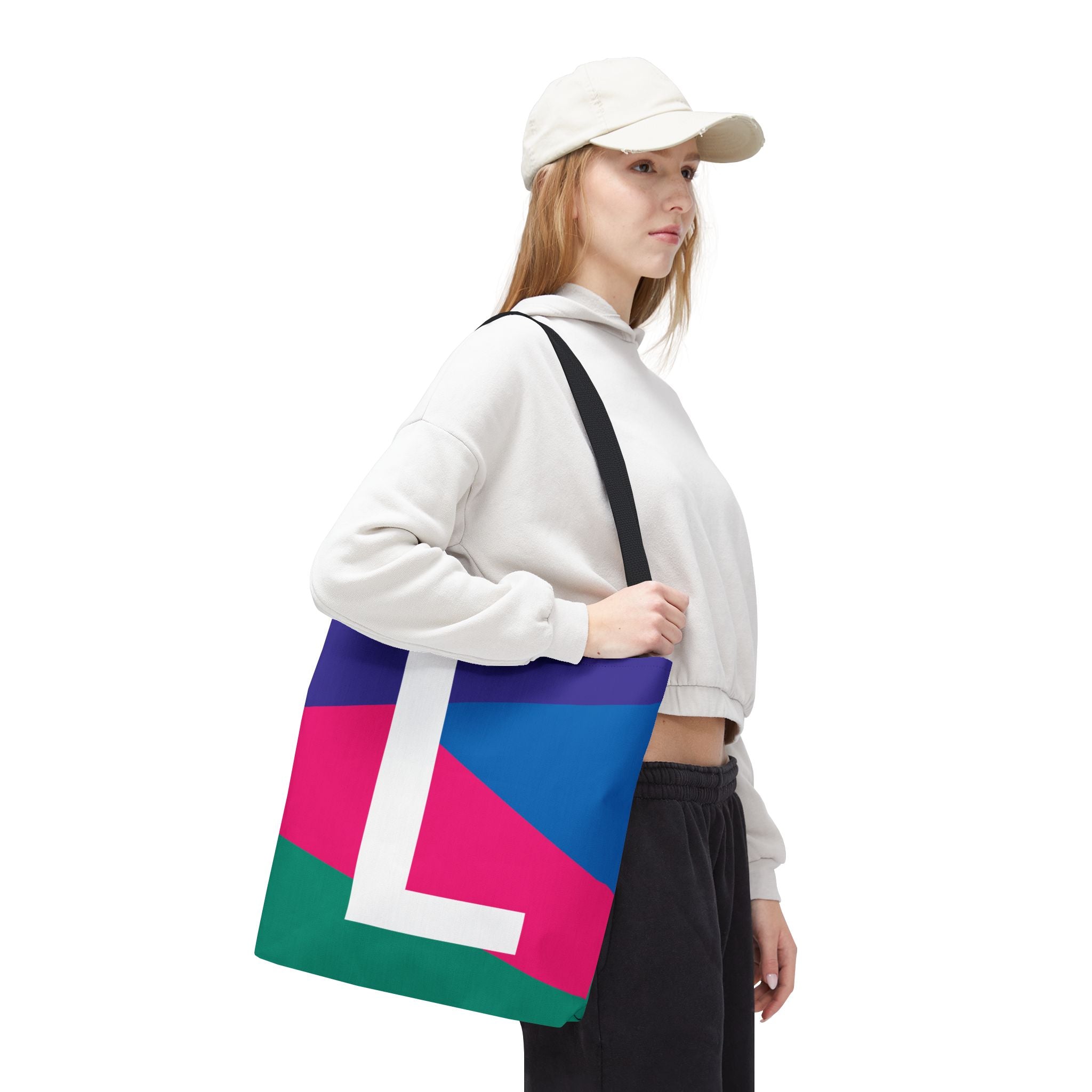 Monogram 'L' Colorblock Tote Bag — Personalized Initial L Shoulder Tote