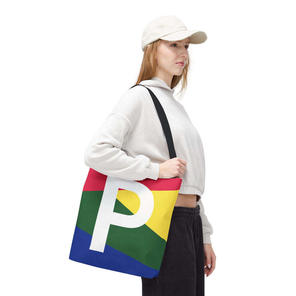 Monogram 'P' Colorblock Tote Bag — Personalized Initial P Shoulder Tote