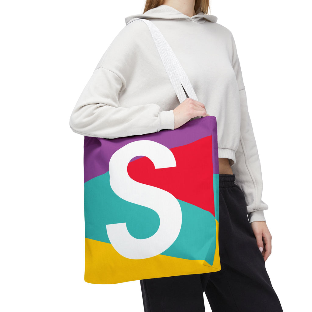 Monogram 'S' Colorblock Tote Bag — Personalized Initial S Shoulder Tote