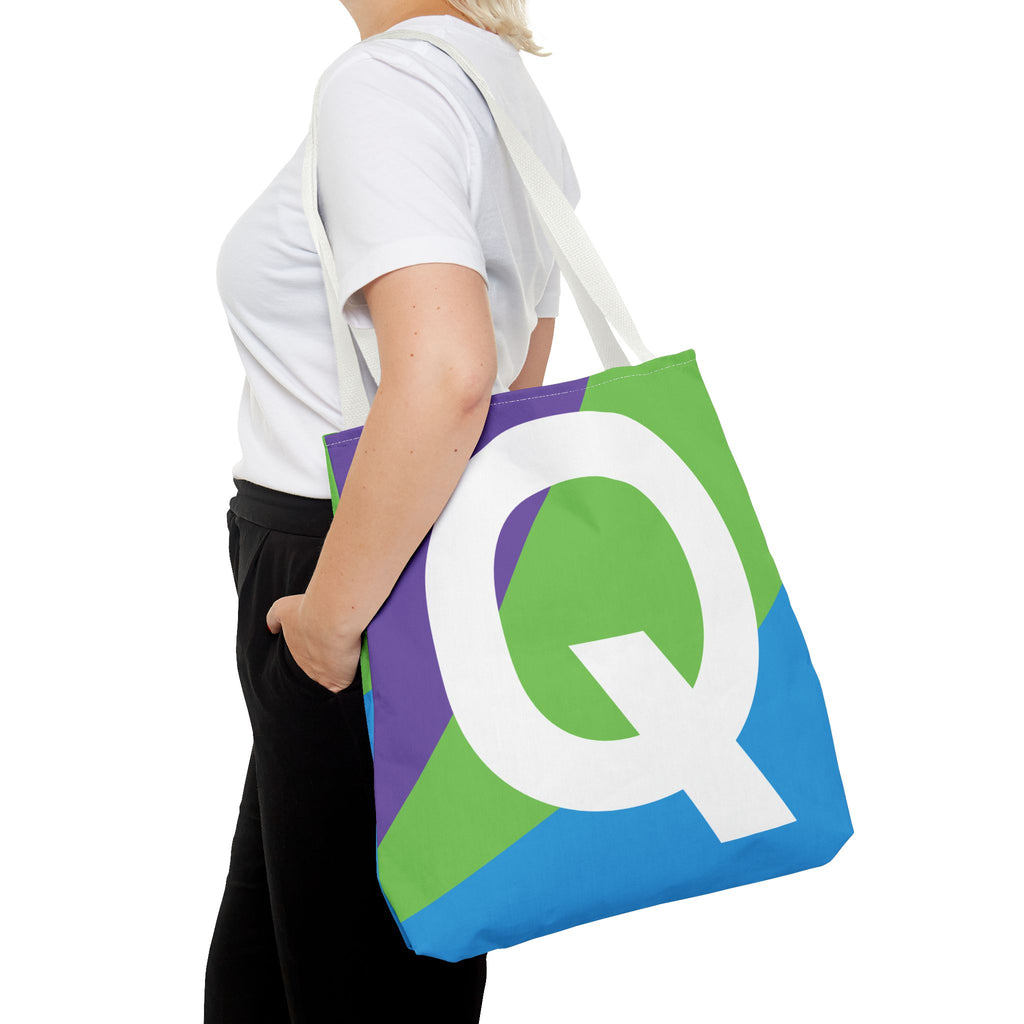 Monogram 'Q' Colorblock Tote Bag — Personalized Initial Q Shoulder Tote