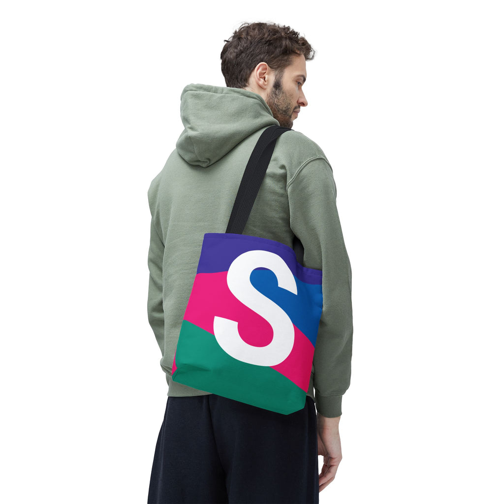 Monogram 'S' Colorblock Tote Bag — Personalized Initial S Shoulder Tote