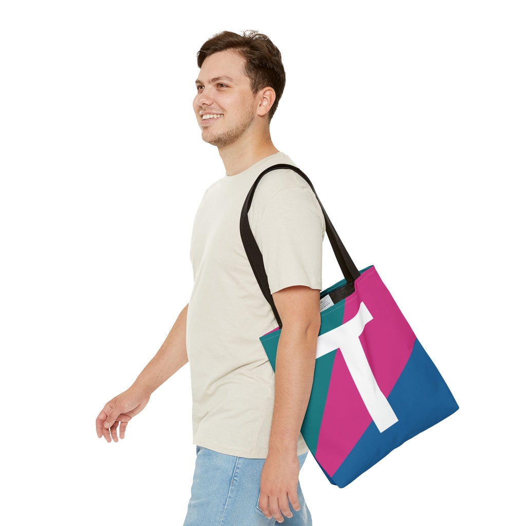 Monogram 'T' Colorblock Tote Bag — Personalized Initial T Shoulder Tote