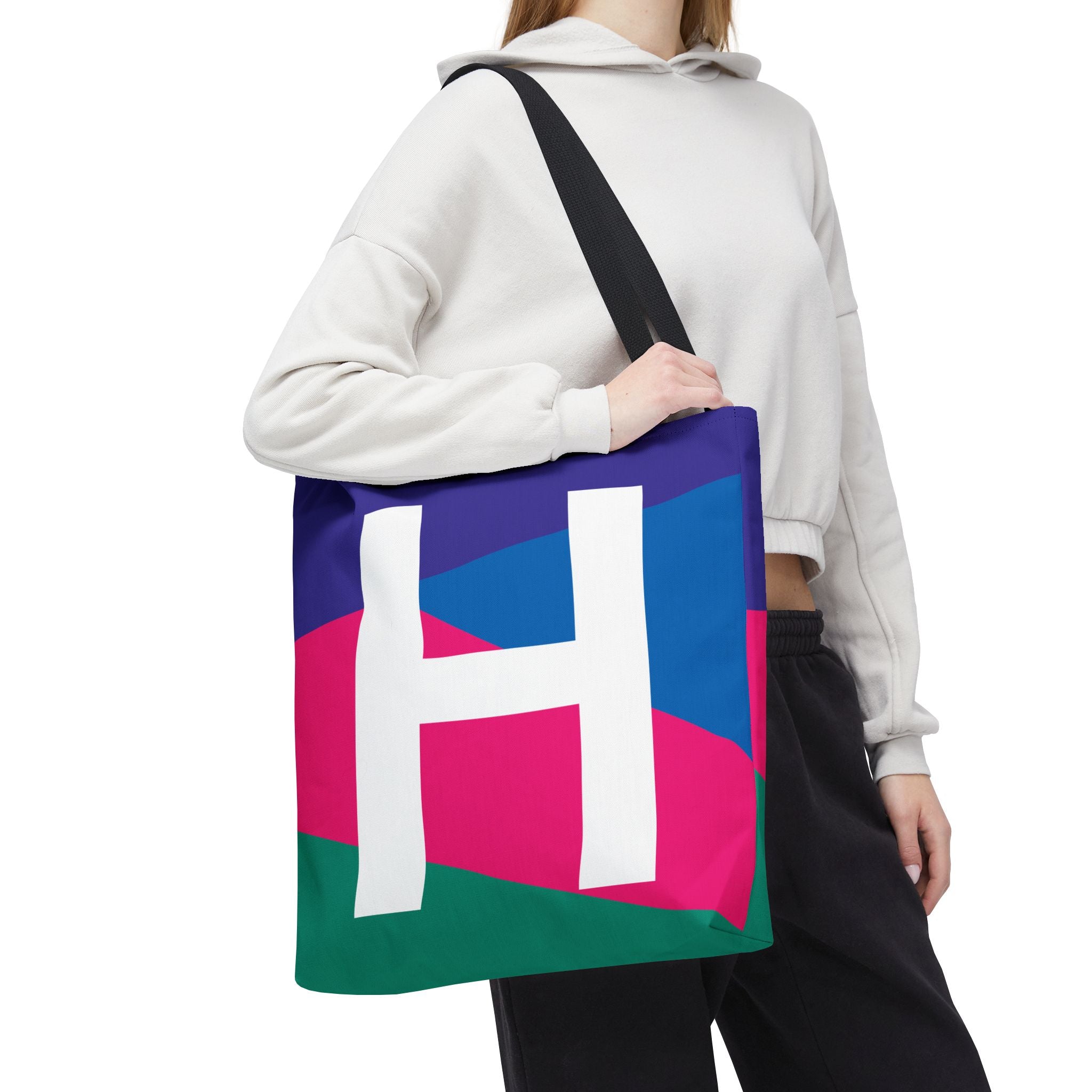 Monogram 'H' Colorblock Tote Bag — Personalized Initial H Shoulder Tote