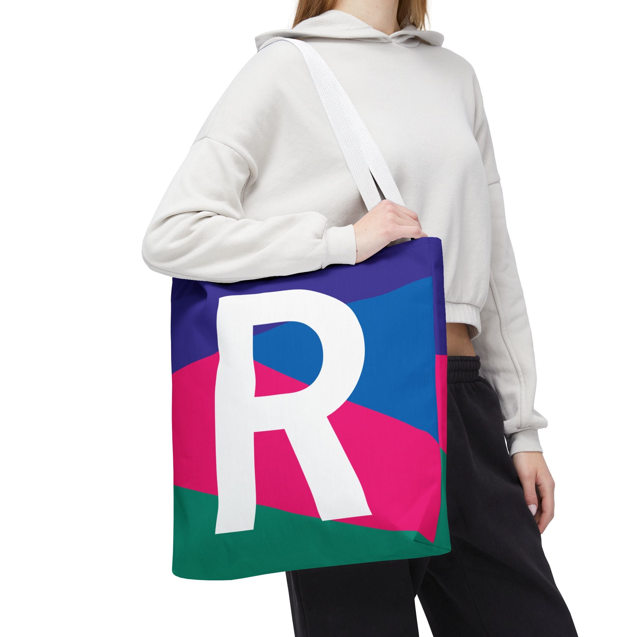 Monogram 'R' Colorblock Tote Bag — Personalized Initial R Shoulder Tote