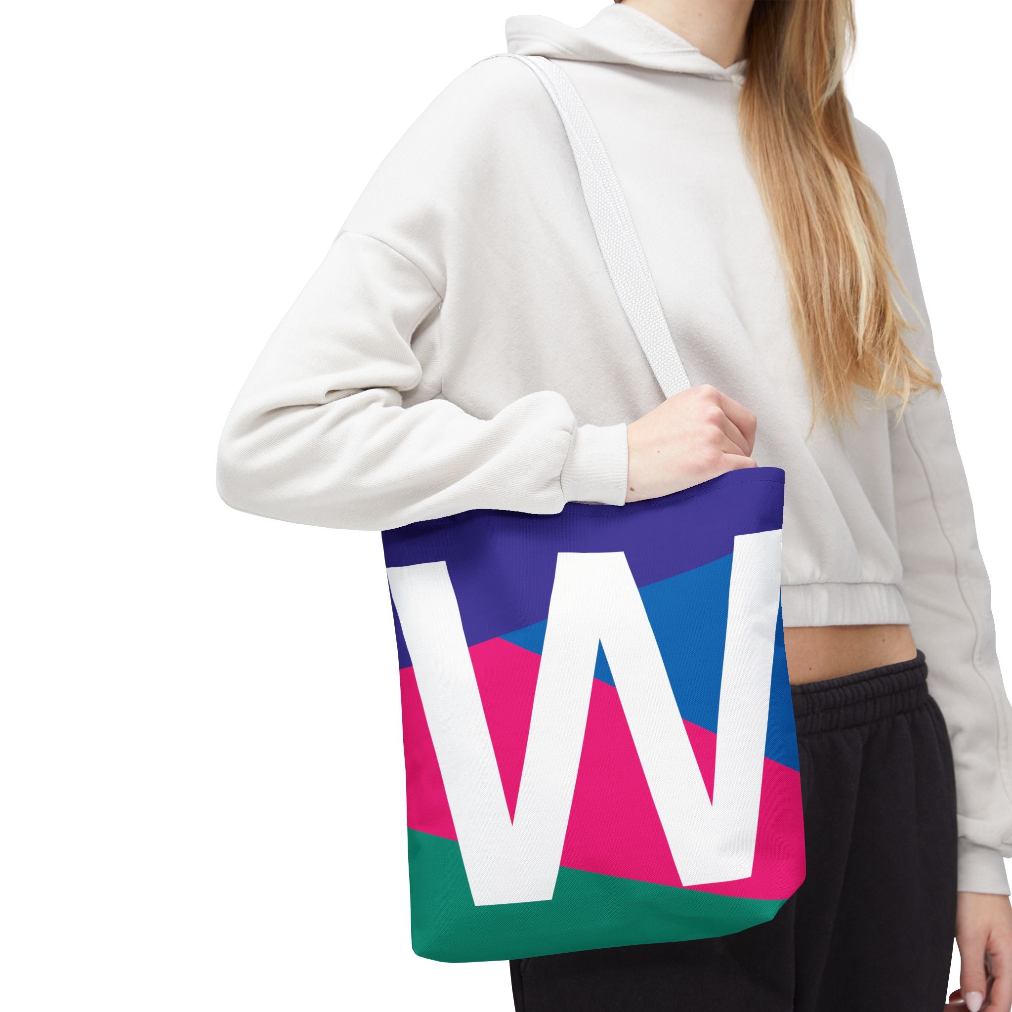 Monogram 'W' Colorblock Tote Bag — Personalized Initial W Shoulder Tote