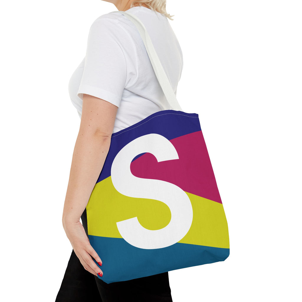 Monogram 'S' Colorblock Tote Bag — Personalized Initial S Shoulder Tote