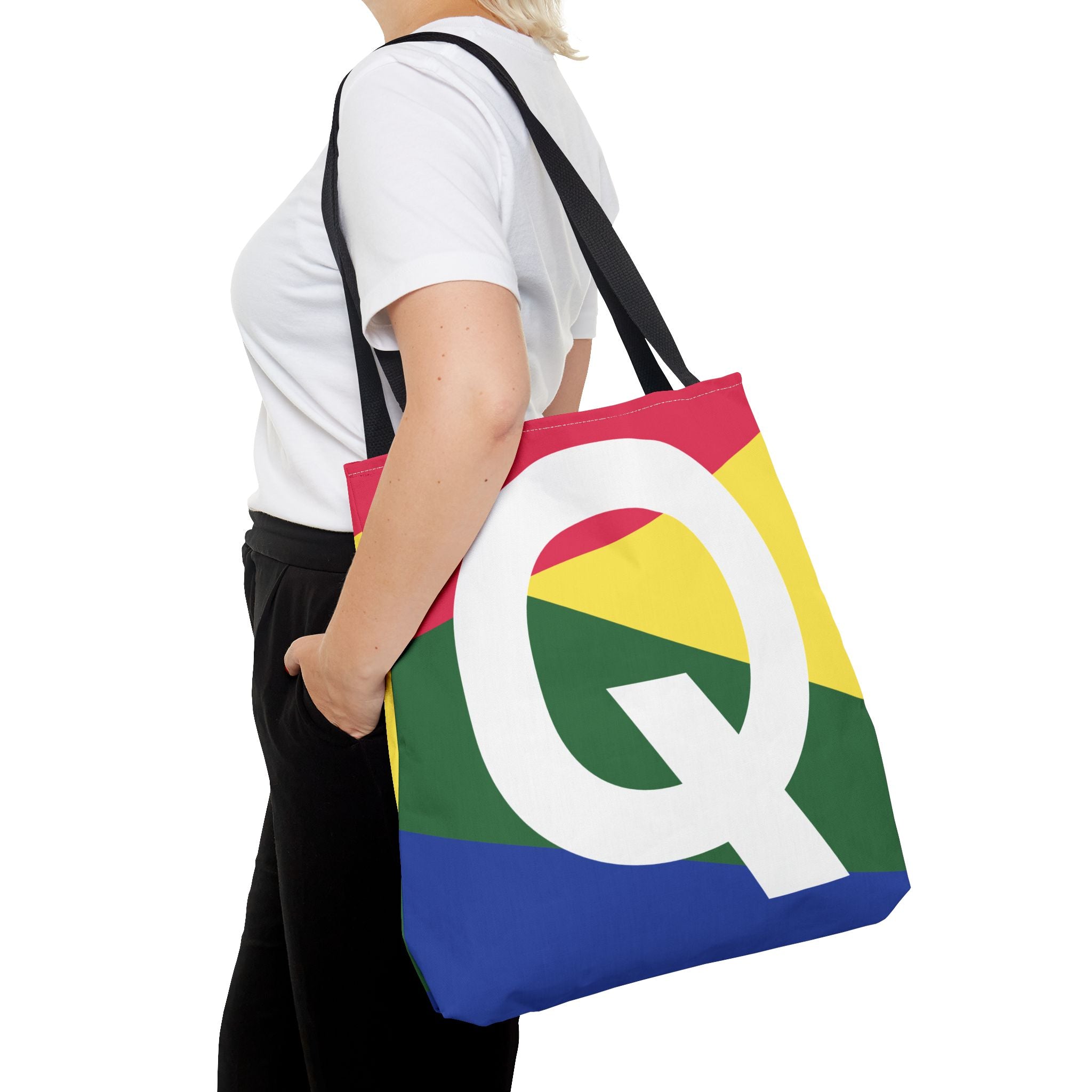 Monogram 'Q' Colorblock Tote Bag — Personalized Initial Q Shoulder Tote