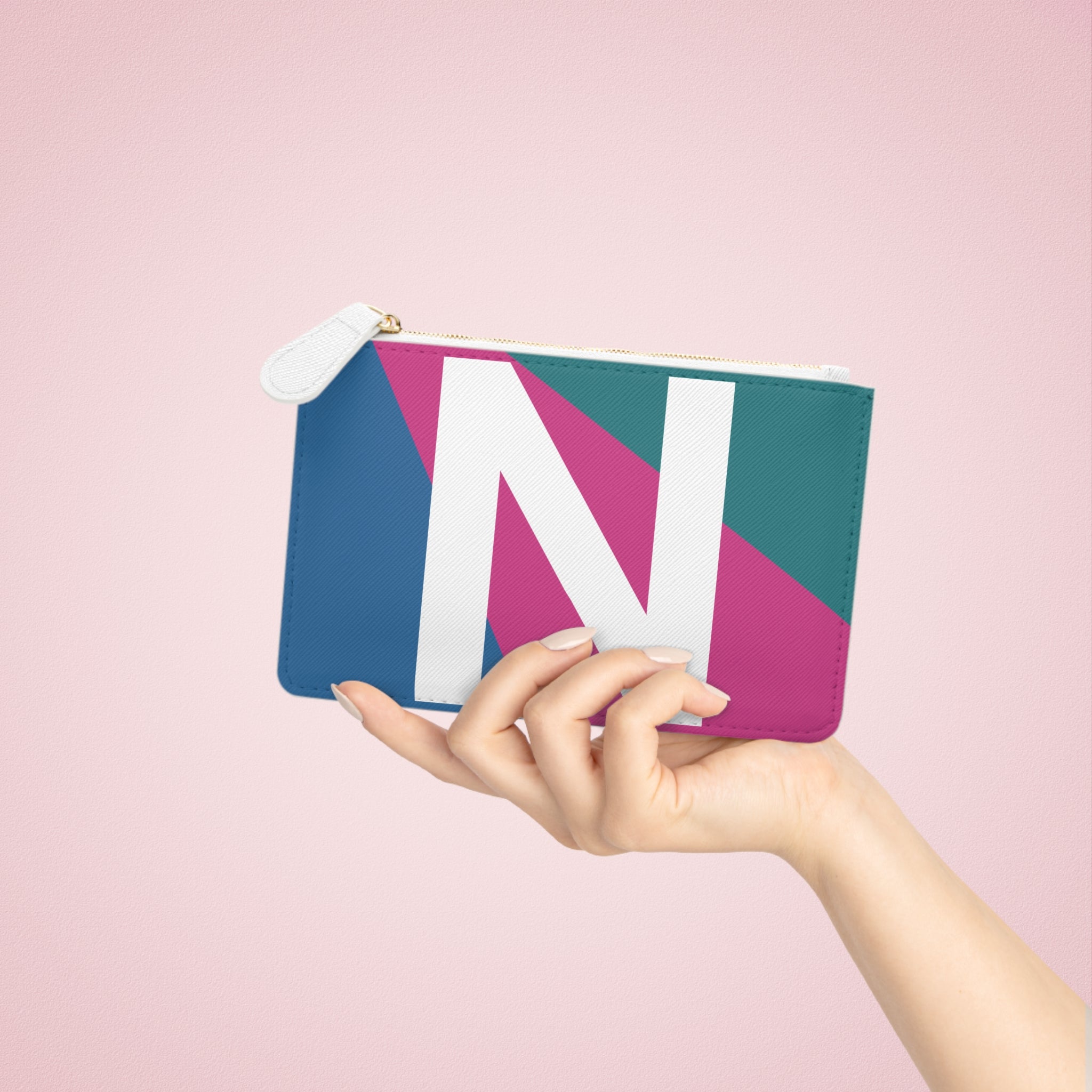 Initial N Mini Clutch — Colorblock Monogram Wristlet Wallet