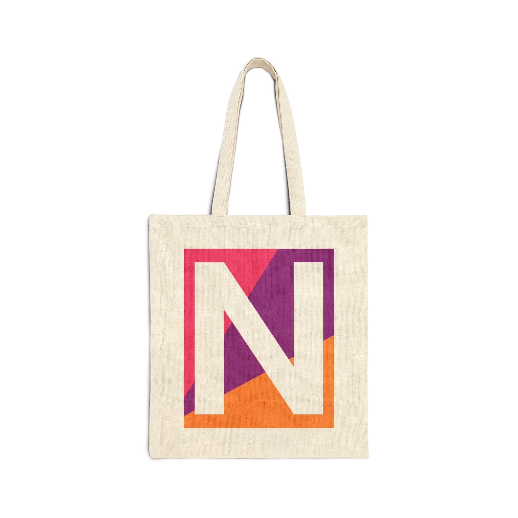 Initial N Colorblock Canvas Tote Bag — Monogram Letter N Reusable Grocery Tote