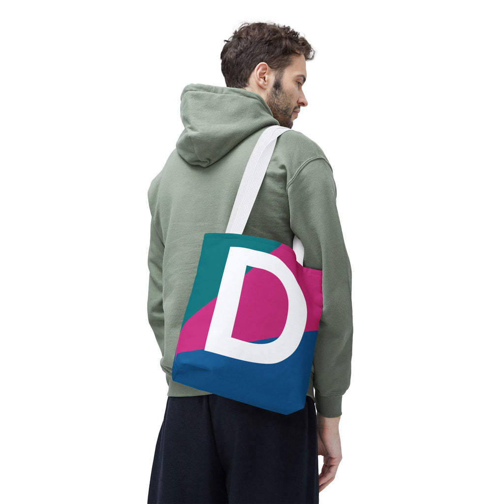Monogram 'D' Colorblock Tote Bag — Personalized Initial D Shoulder Tote