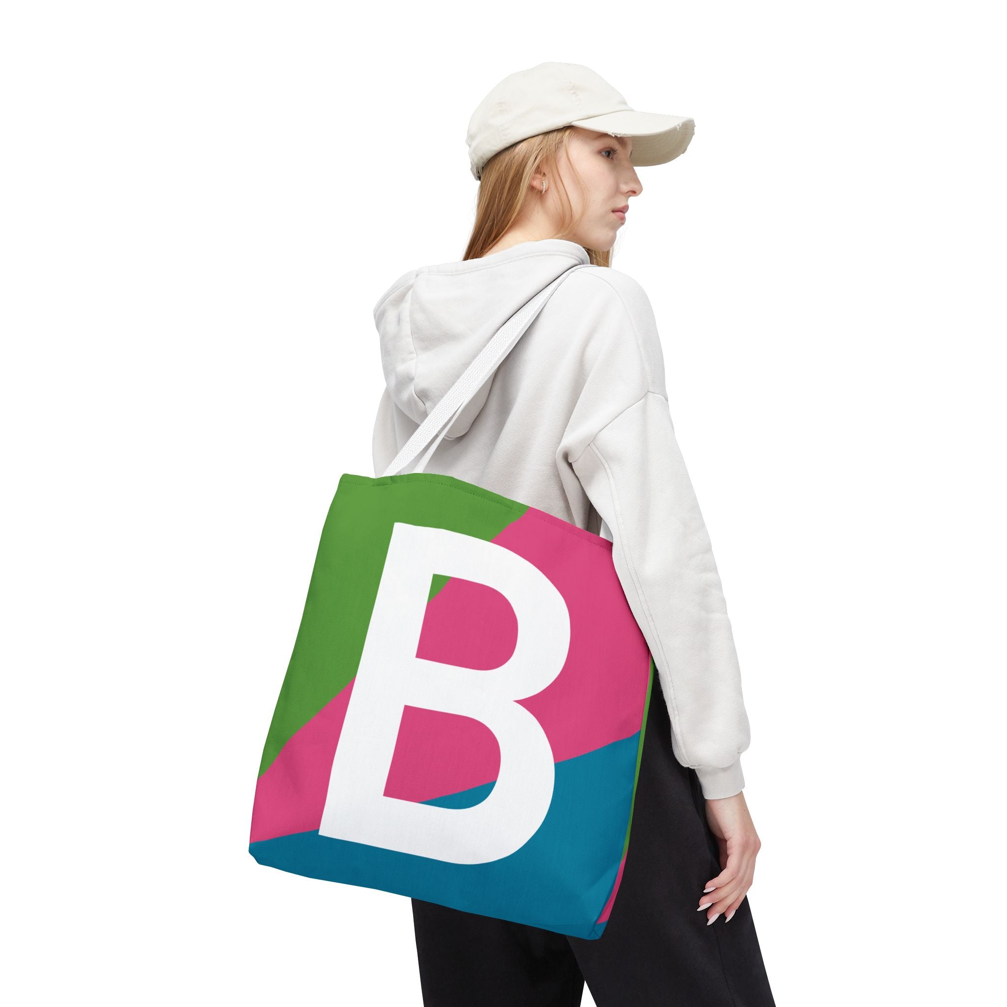 Monogram 'B' Colorblock Tote Bag — Personalized Initial B Shoulder Tote