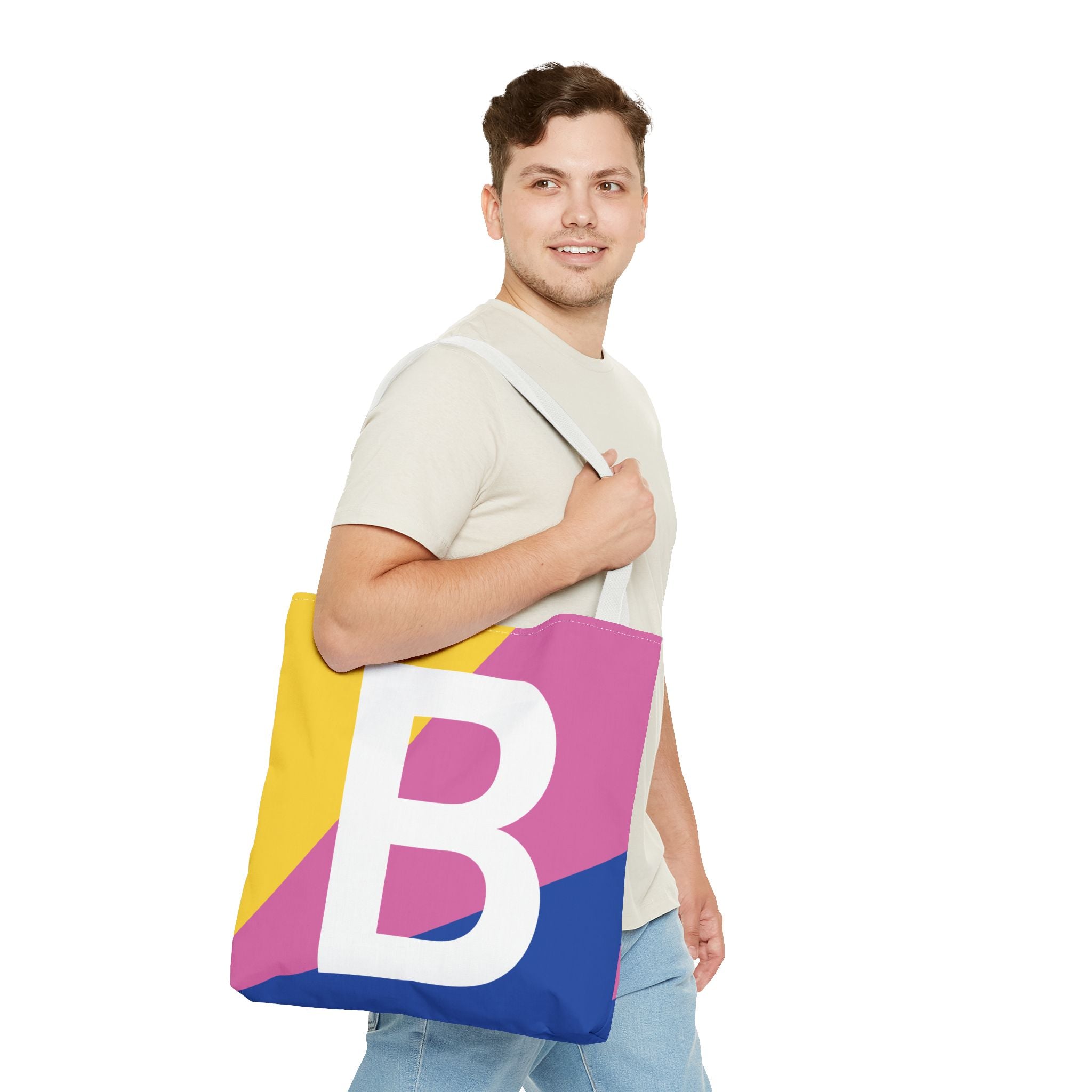 Monogram 'B' Colorblock Tote Bag — Personalized Initial B Shoulder Tote