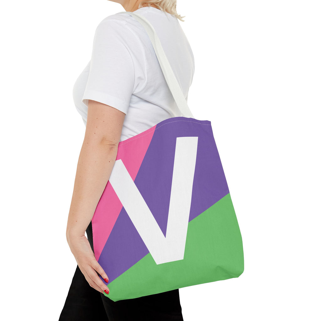 Monogram 'V' Colorblock Tote Bag — Personalized Initial V Shoulder Tote