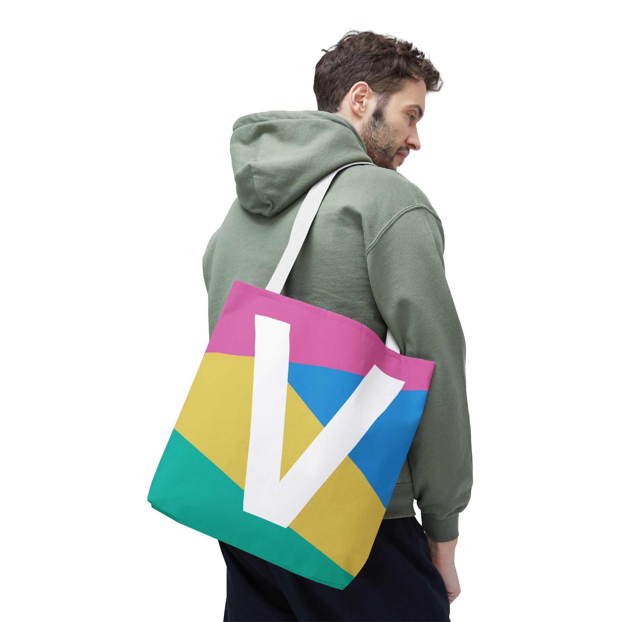 Monogram 'V' Colorblock Tote Bag — Personalized Initial V Shoulder Tote