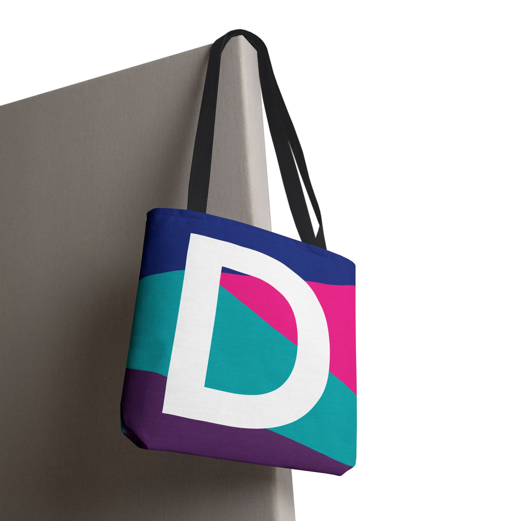 Monogram 'D' Colorblock Tote Bag — Personalized Initial D Shoulder Tote