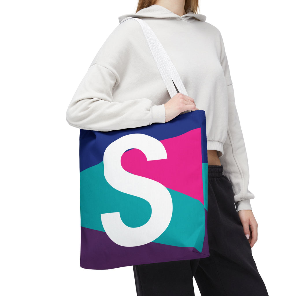 Monogram 'S' Colorblock Tote Bag — Personalized Initial S Shoulder Tote
