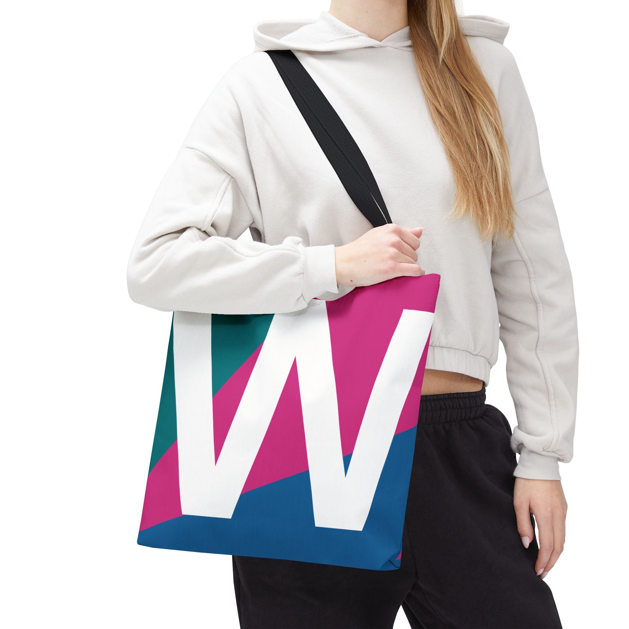 Monogram 'W' Colorblock Tote Bag — Personalized Initial W Shoulder Tote