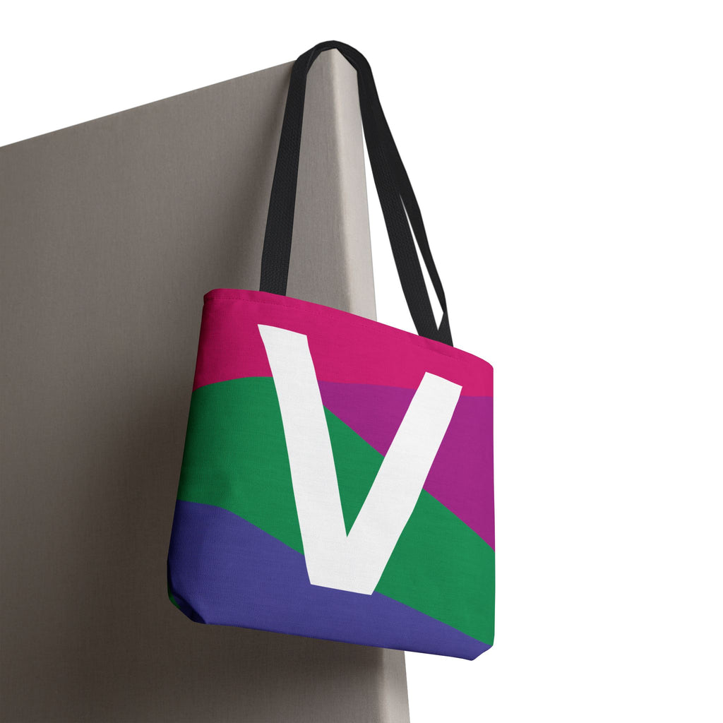 Monogram 'V' Colorblock Tote Bag — Personalized Initial V Shoulder Tote
