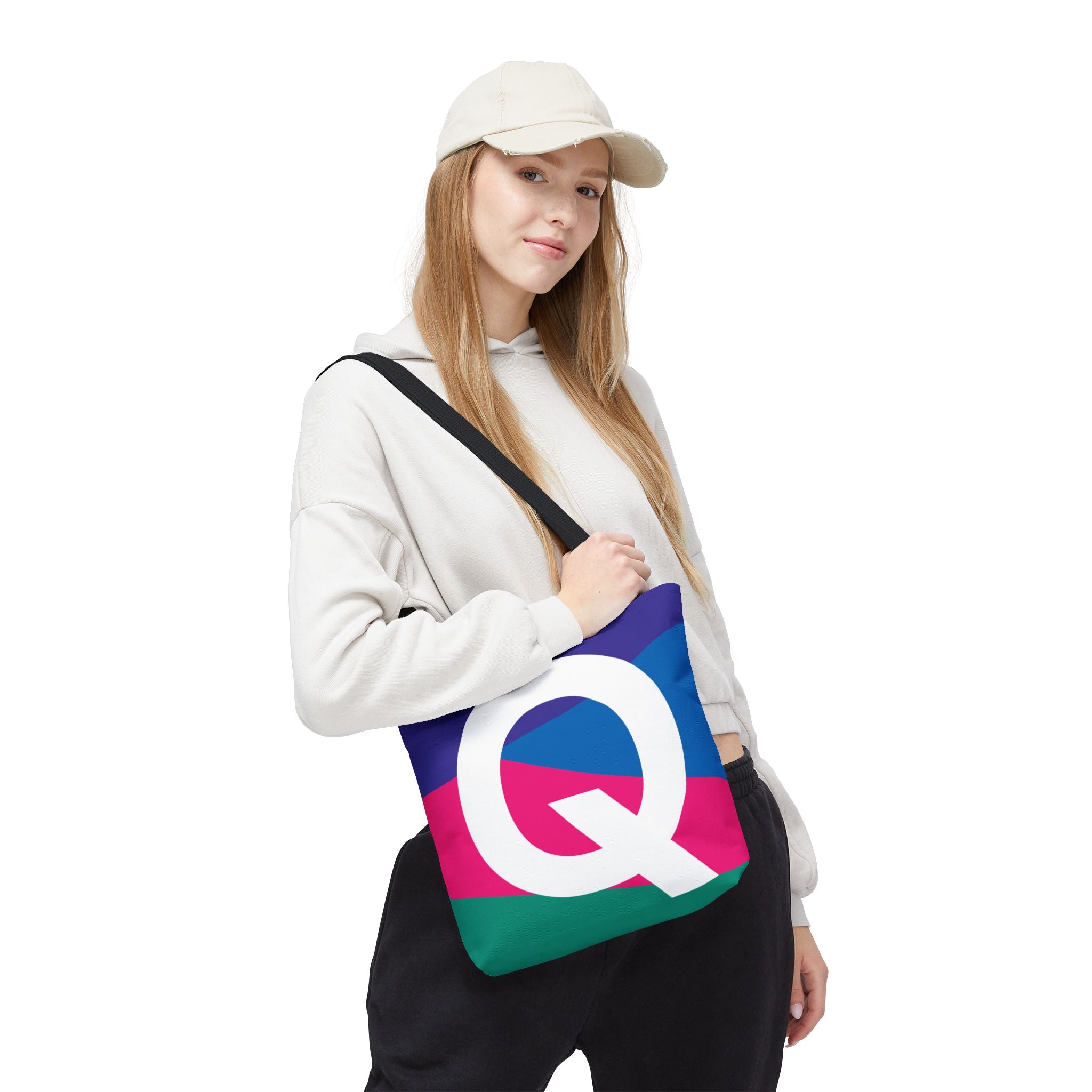 Monogram 'Q' Colorblock Tote Bag — Personalized Initial Q Shoulder Tote