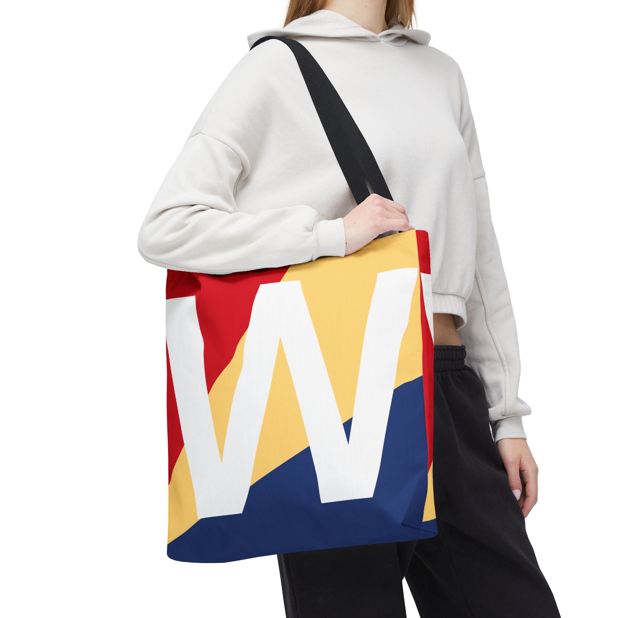 Monogram 'W' Colorblock Tote Bag — Personalized Initial W Shoulder Tote