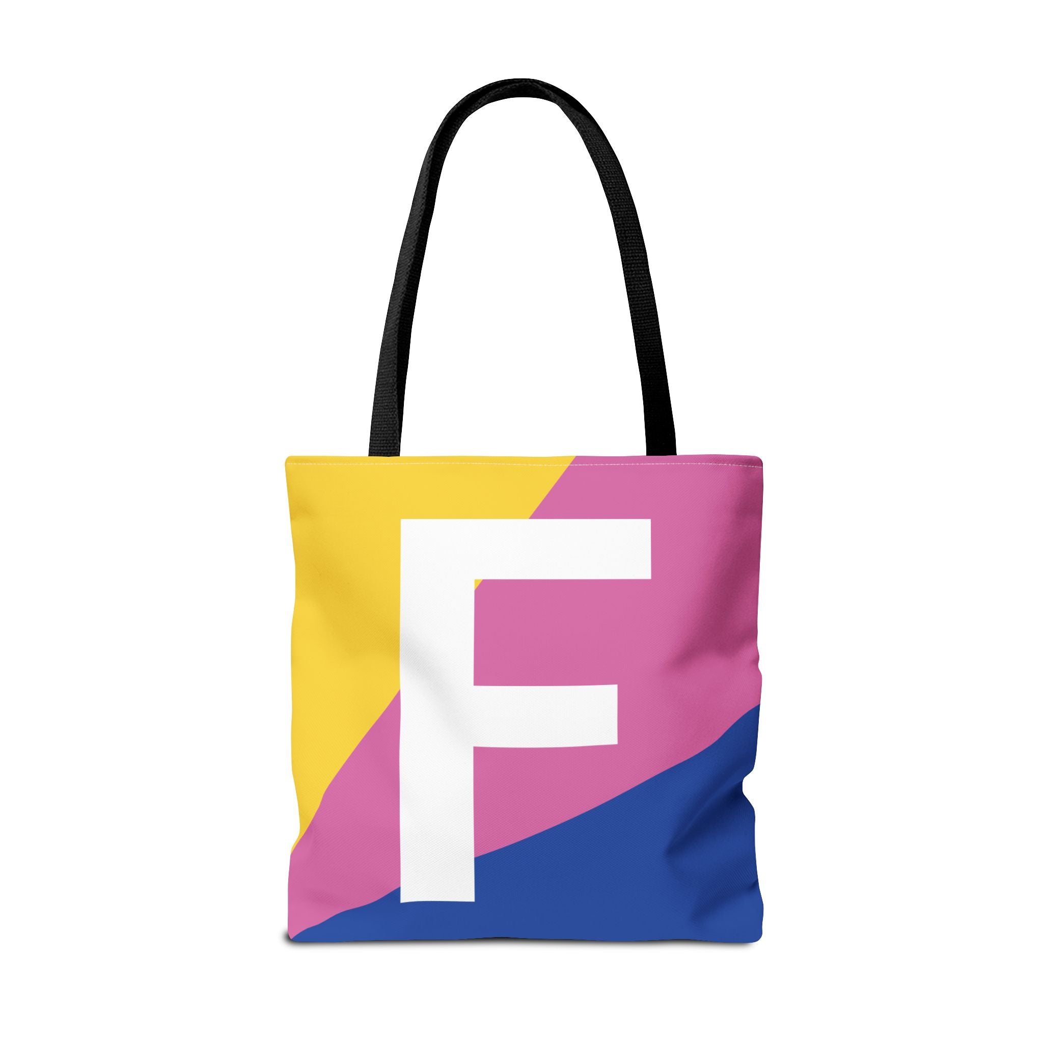Monogram 'F' Colorblock Tote Bag — Personalized Initial F Shoulder Tote