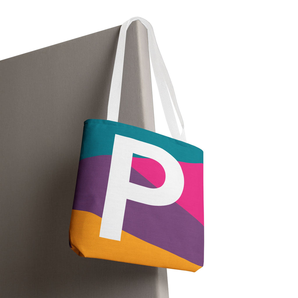 Monogram 'P' Colorblock Tote Bag — Personalized Initial P Shoulder Tote