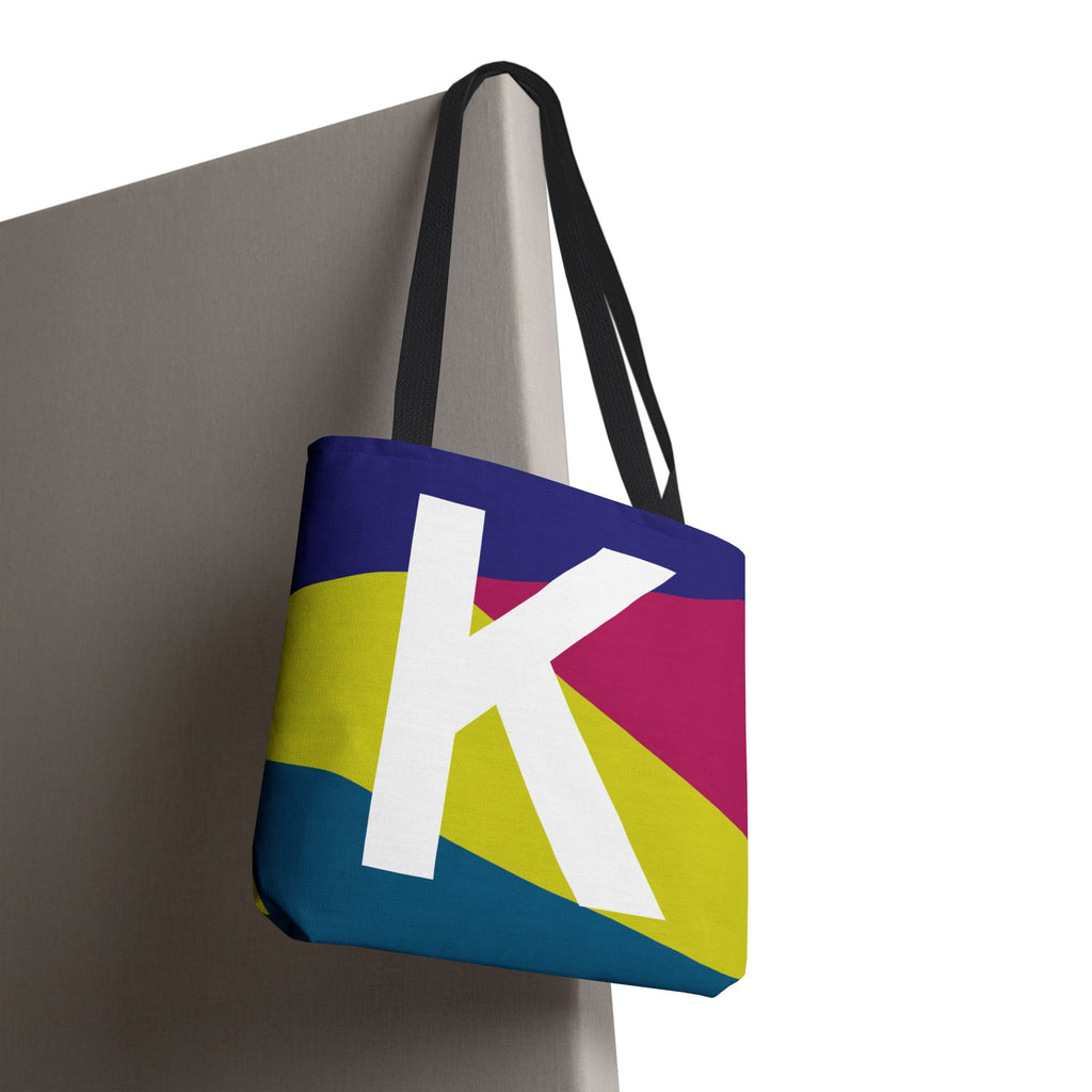 Monogram 'K' Colorblock Tote Bag — Personalized Initial K Shoulder Tote
