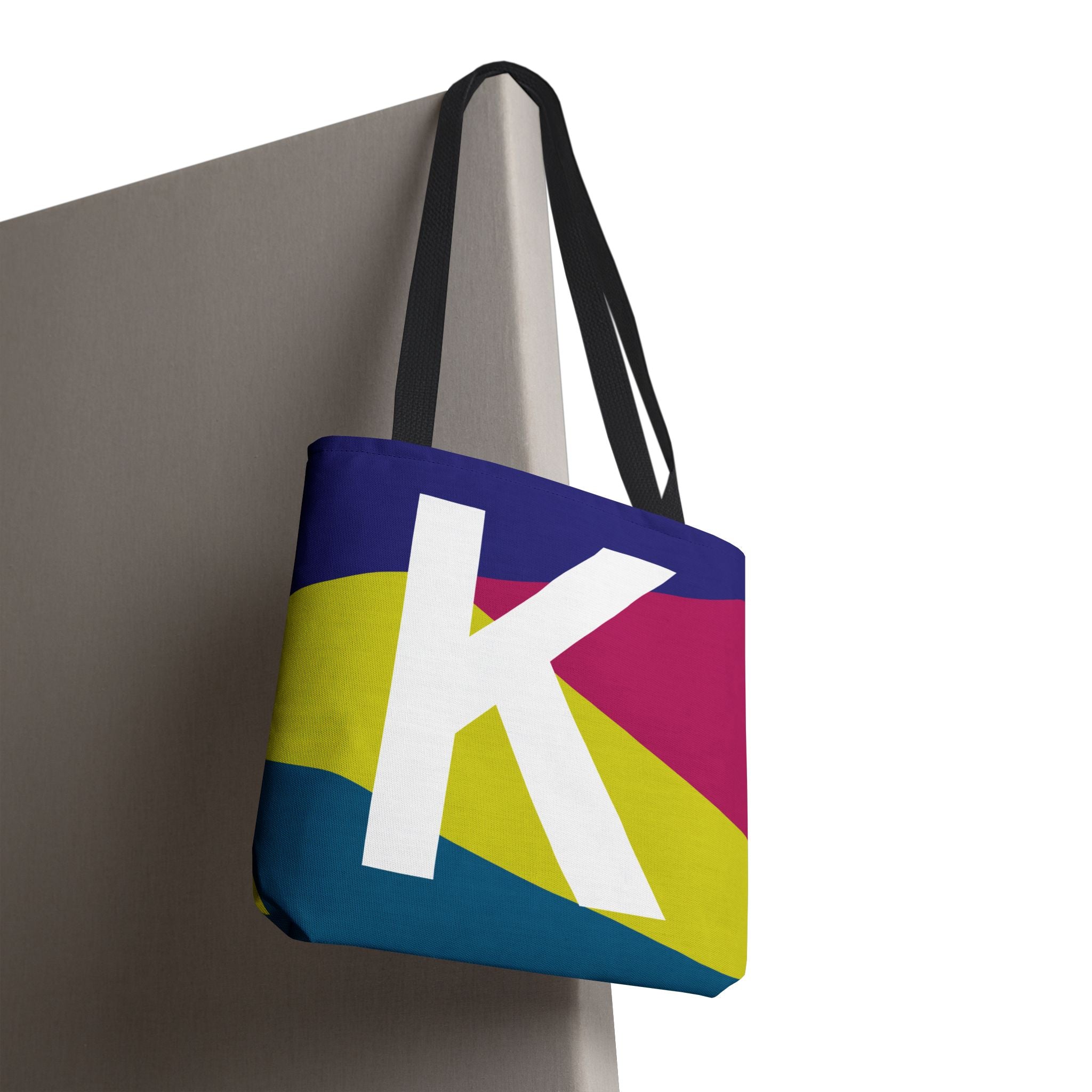 Monogram 'K' Colorblock Tote Bag — Personalized Initial K Shoulder Tote